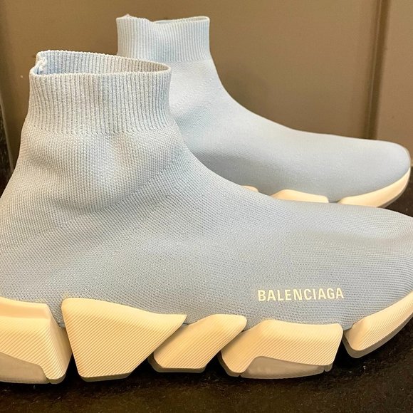 Balenciaga Men's Speed Recycled Knit in Baby Blue Size 42/9 - Brand New - Picture 1 of 5